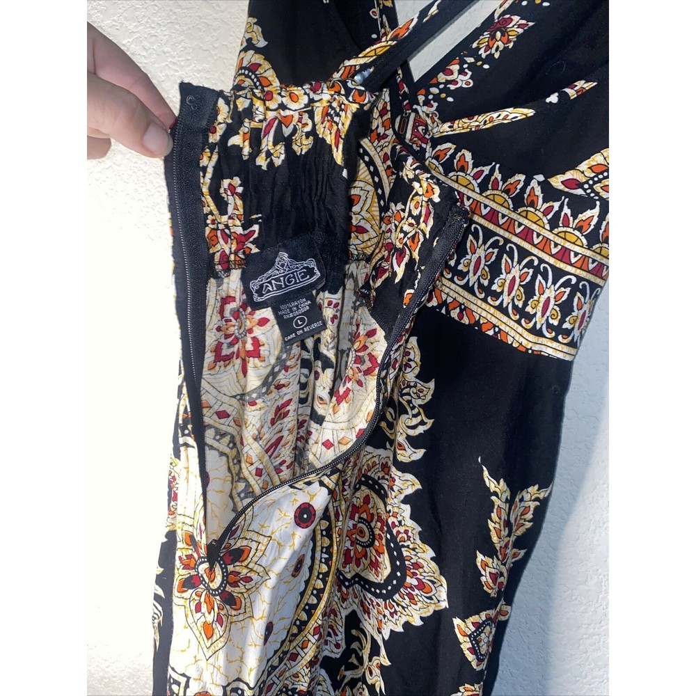Angie Boho Floral Large Vneck Tank Hippie Full Button Back Long Dress Indie - Picture 8 of 8